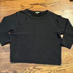 Lilla P Medium Charcoal Gray Women's Asymmetric shoulder Zipper crewneck Sweater